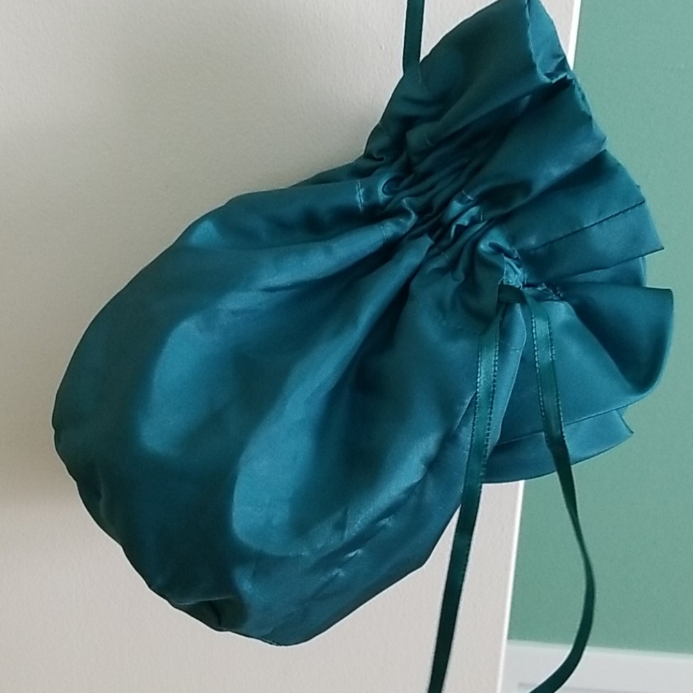 Teal satin drawstring purse - Picture 3 of 5
